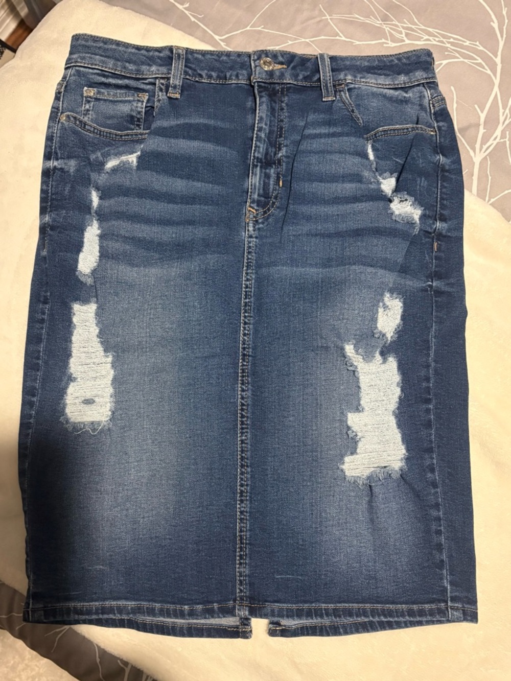 Guess Blue Distressed Denim Pencil Skirt